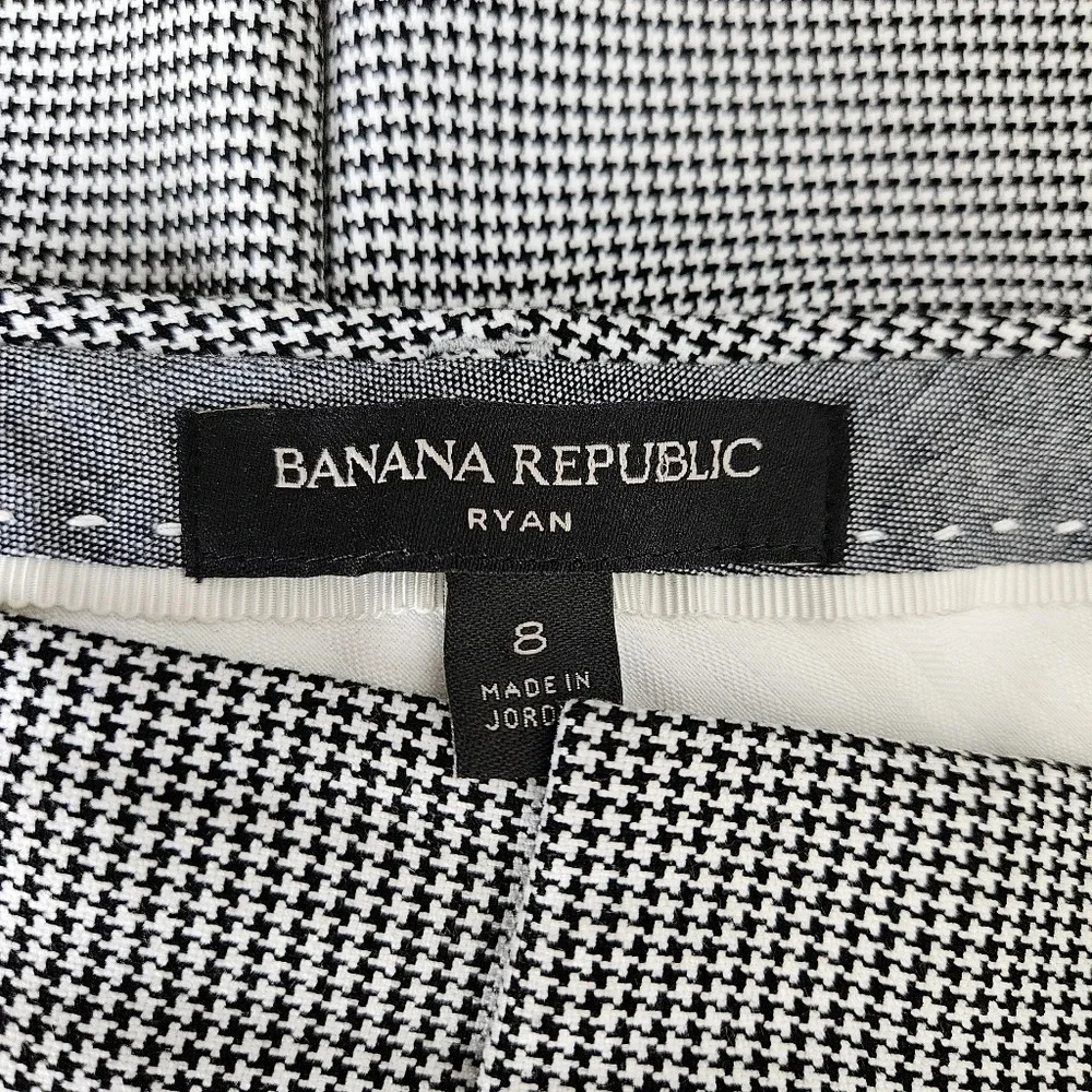 Banana Republic Ryan Slim Straight Dress Pants Black Houndstooth Trousers Slacks